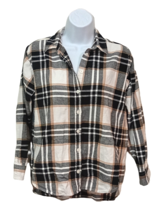 LOFT Tops - LOFT Plaid Button-Down Shirt in Black, Gray & Cream